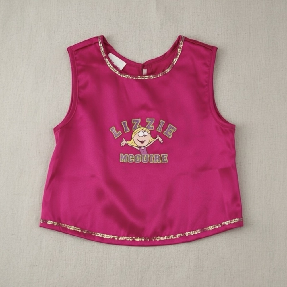 Disney Store Lizzie McGuire Vintage Y2K Pink Satin Sequin Tank Top Costume M